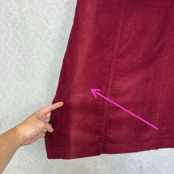 Vtg 90s Corduroy Shirt Dress 2 Petite Burgundy Pockets Modest Maxi Cottage Boho - Picture 7 of 16